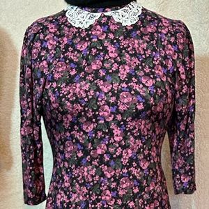 Floral vjntage dress with lace collar. Paquette Too. Size 14